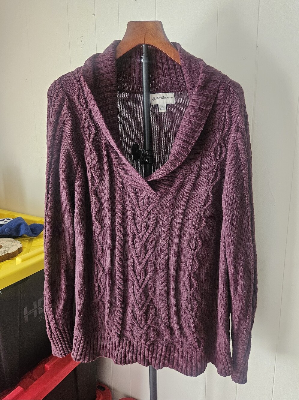 St. John's Bay Cable-Knit Shawl Collar Sweater - Plum Size 1X